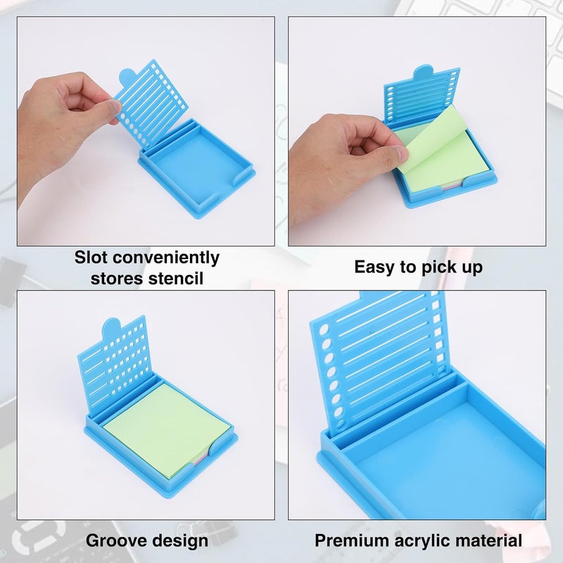 Framad Sticky Note Stencil and Holder with Five Different Stencil,Reusable 3x3 Inch Post It Note Organizer for Desk (Blue) - Image 3